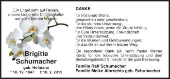 Traueranzeige von Brigitte Schumacher von Nordwest-Zeitung