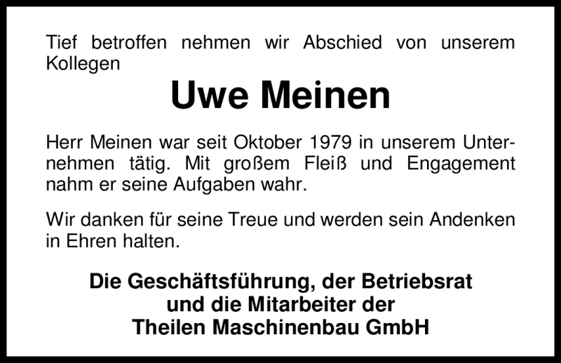  Traueranzeige für Uwe Meinen vom 11.04.2012 aus Nordwest-Zeitung