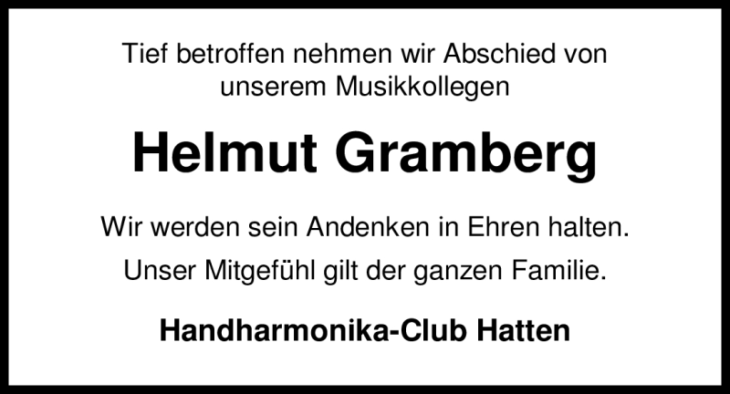  Traueranzeige für Helmut Gramberg vom 24.04.2012 aus Nordwest-Zeitung