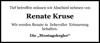 Traueranzeige von Renate Kruse von Nordwest-Zeitung