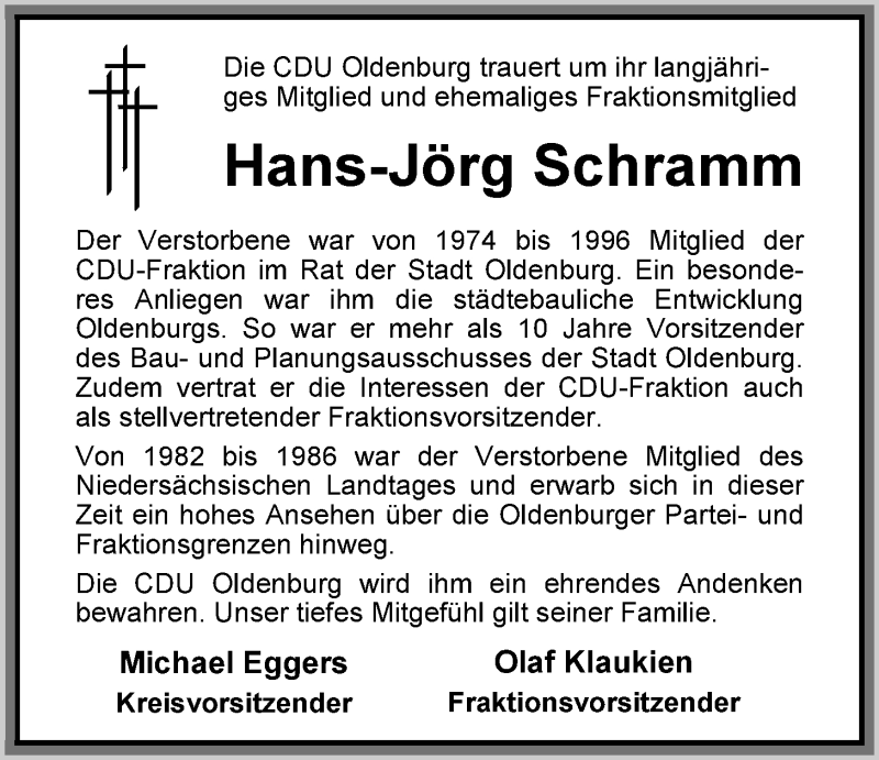  Traueranzeige für Hans-Jörg Schramm vom 24.10.2015 aus Nordwest-Zeitung