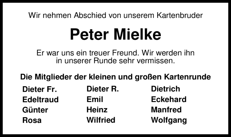  Traueranzeige für Peter Mielke vom 09.05.2012 aus Nordwest-Zeitung