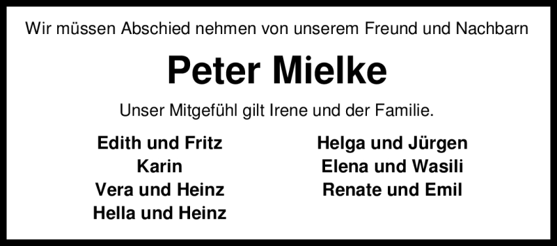  Traueranzeige für Peter Mielke vom 10.05.2012 aus Nordwest-Zeitung