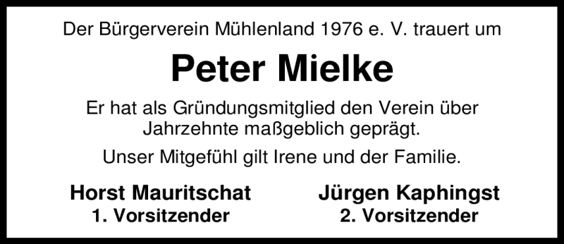  Traueranzeige für Peter Mielke vom 10.05.2012 aus Nordwest-Zeitung