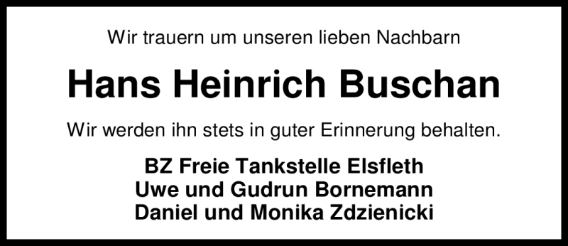  Traueranzeige für Hans-Heinrich Buschan vom 11.05.2012 aus Nordwest-Zeitung