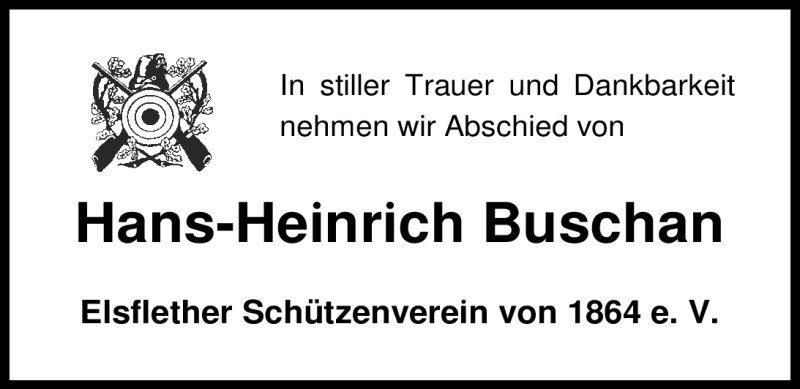  Traueranzeige für Hans-Heinrich Buschan vom 15.05.2012 aus Nordwest-Zeitung