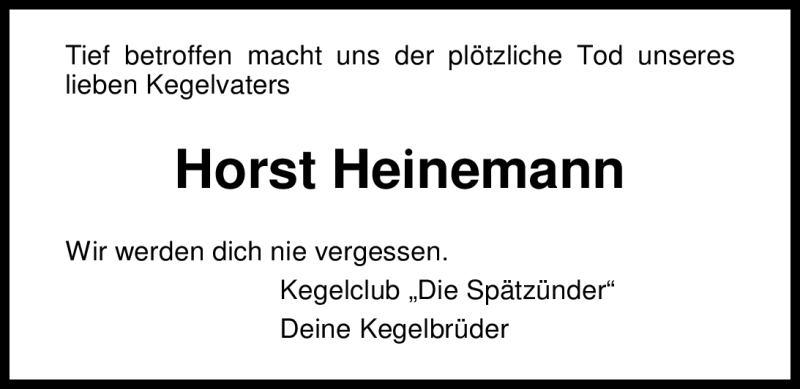  Traueranzeige für Horst Heinemann vom 31.05.2012 aus Nordwest-Zeitung