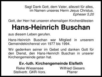 Traueranzeige von Hans-Heinrich Buschan von Nordwest-Zeitung