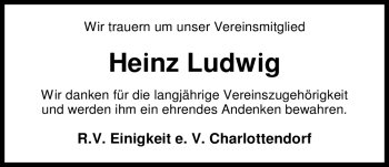 Traueranzeige von Heinz Ludwig von Nordwest-Zeitung