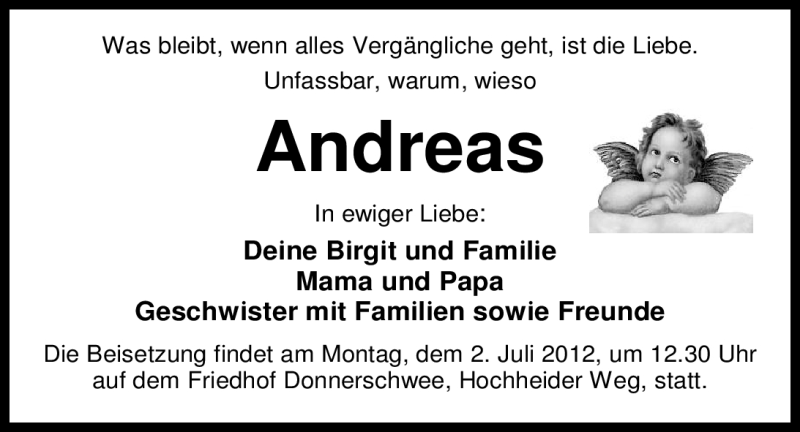  Traueranzeige für Andreas Neumann vom 27.06.2012 aus Nordwest-Zeitung