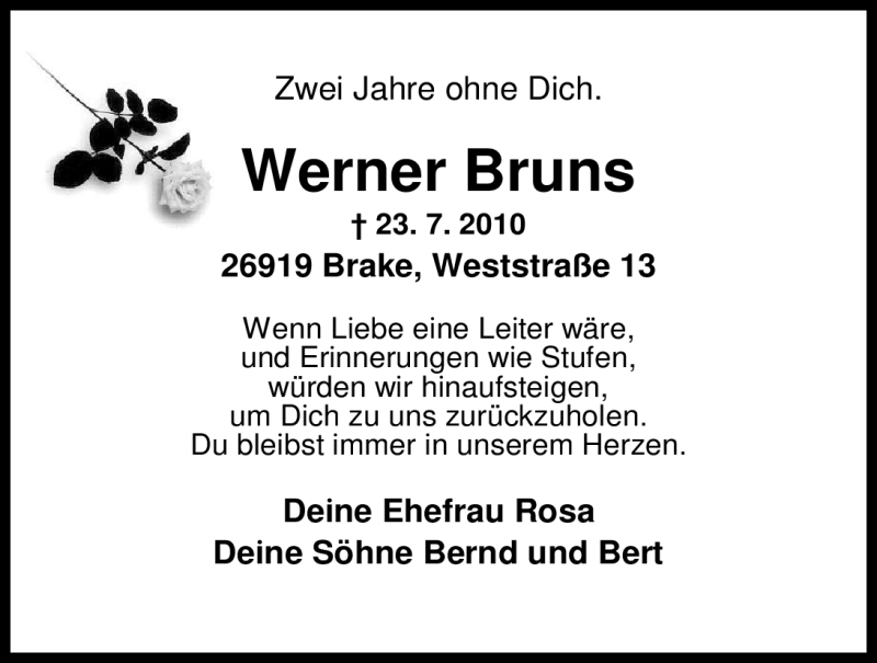  Traueranzeige für Werner Bruns vom 23.07.2012 aus Nordwest-Zeitung