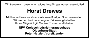Traueranzeige von Horst Drewes von Nordwest-Zeitung