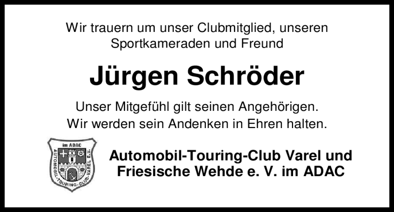  Traueranzeige für Jürgen Schröder vom 11.08.2012 aus Nordwest-Zeitung