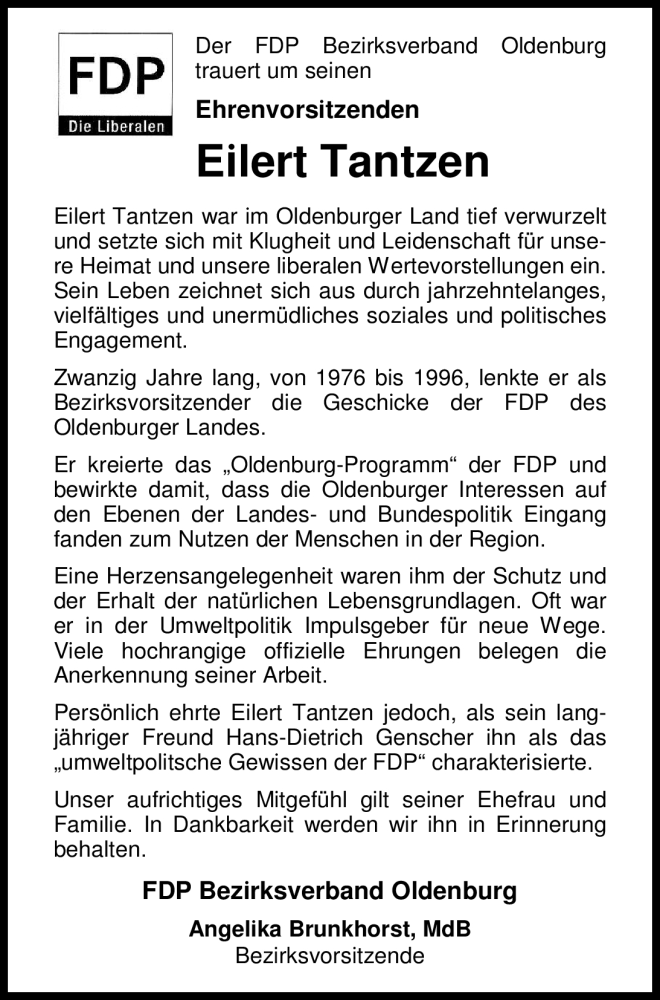  Traueranzeige für Eilert Tantzen vom 20.08.2012 aus Nordwest-Zeitung