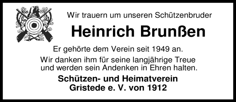  Traueranzeige für Heinrich Brunßen vom 30.08.2012 aus Nordwest-Zeitung