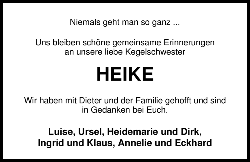  Traueranzeige für Heike Oncken vom 20.10.2012 aus Nordwest-Zeitung