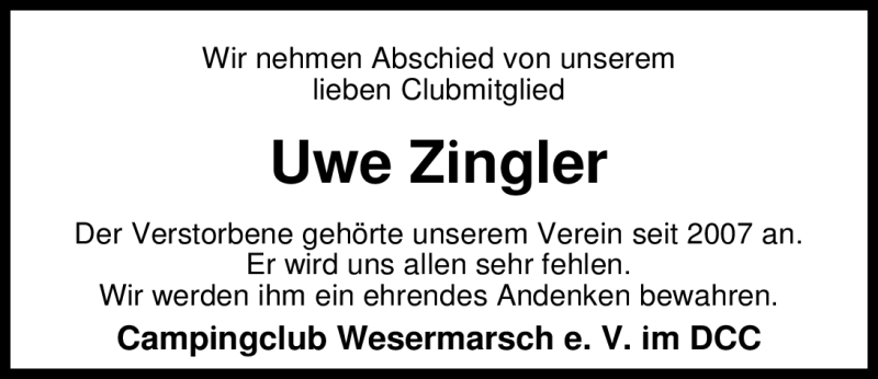  Traueranzeige für Karl-Uwe Zingler vom 01.11.2012 aus Nordwest-Zeitung