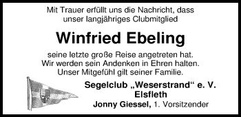 Traueranzeige von Winfried Ebeling von Nordwest-Zeitung