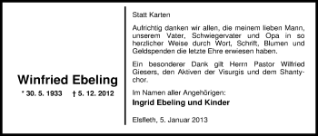 Traueranzeige von Winfried Ebeling von Nordwest-Zeitung