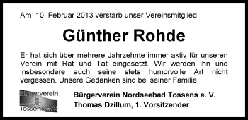 Traueranzeige von Günther Rohde von Nordwest-Zeitung