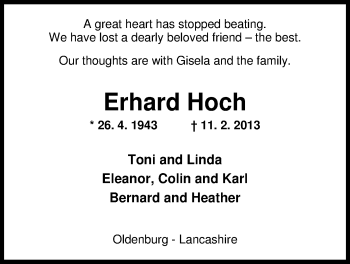 Traueranzeige von Erhard Hoch von Nordwest-Zeitung