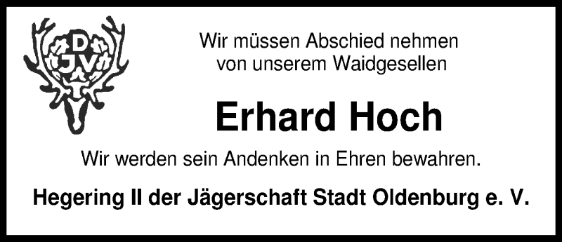  Traueranzeige für Erhard Hoch vom 19.02.2013 aus Nordwest-Zeitung