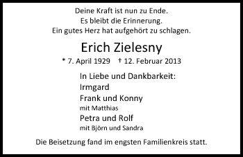 Traueranzeige von Erich Zielesny von Nordwest-Zeitung