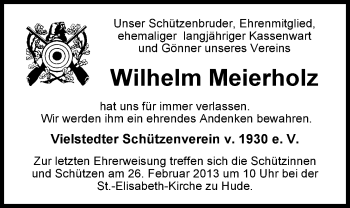 Traueranzeige von Wilhelm Meierholz von Nordwest-Zeitung