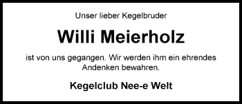 Traueranzeige von Wilhelm Meierholz von Nordwest-Zeitung