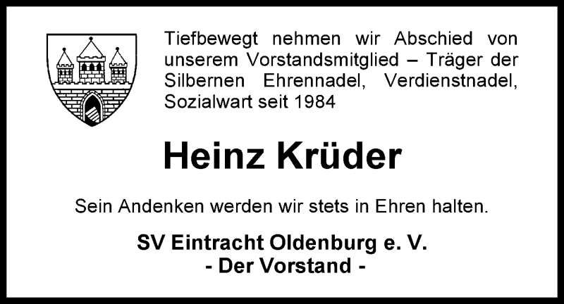  Traueranzeige für Heinz Krüder vom 02.03.2013 aus Nordwest-Zeitung