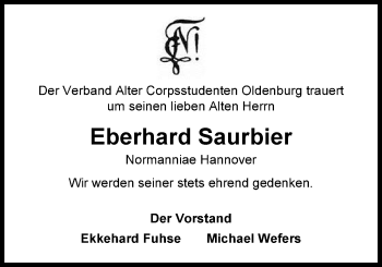 Traueranzeige von Eberhard Saurbier von Nordwest-Zeitung