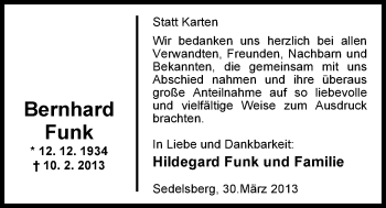 Traueranzeige von Bernhard Funk von Nordwest-Zeitung