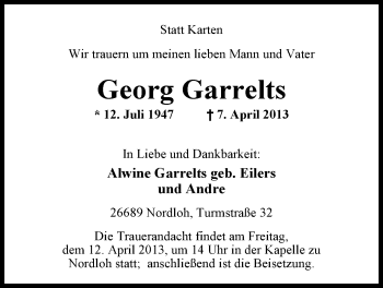 Traueranzeige von Georg Garrelts von Nordwest-Zeitung