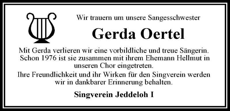  Traueranzeige für Gerda Oertel vom 15.05.2013 aus Nordwest-Zeitung
