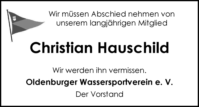  Traueranzeige für Christian Hauschild vom 21.05.2013 aus Nordwest-Zeitung