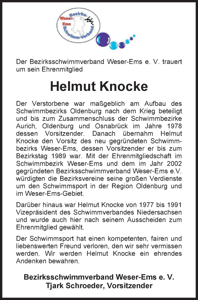  Traueranzeige für Helmut Knocke vom 17.05.2013 aus Nordwest-Zeitung