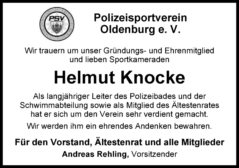  Traueranzeige für Helmut Knocke vom 17.05.2013 aus Nordwest-Zeitung