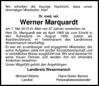 Traueranzeige von Werner Marquardt von Nordwest-Zeitung