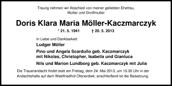 Traueranzeige von Doris Möller-Kaczmarczyk von Nordwest-Zeitung