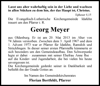 Traueranzeige von Georg Meyer von Nordwest-Zeitung