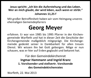 Traueranzeige von Georg Meyer von Nordwest-Zeitung