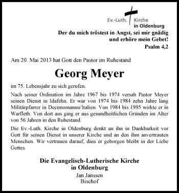 Traueranzeige von Georg Meyer von Nordwest-Zeitung