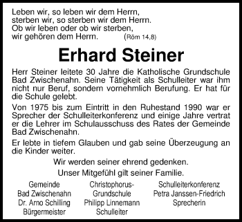 Traueranzeige von Erhard Steiner von Nordwest-Zeitung