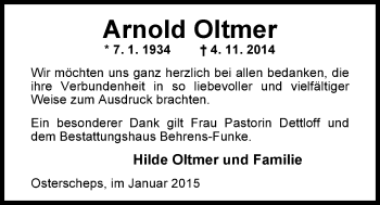 Traueranzeige von Arnold Oltmer von Nordwest-Zeitung