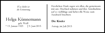 Traueranzeige von Helga Künnemann von Nordwest-Zeitung