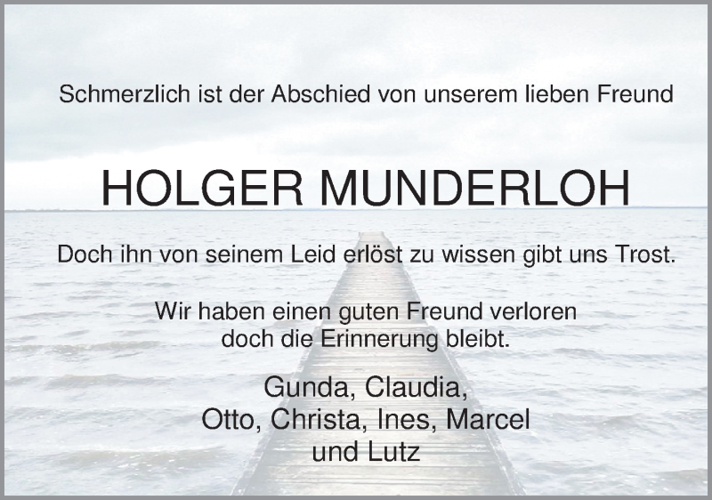  Traueranzeige für Holger Munderloh vom 07.01.2015 aus Nordwest-Zeitung