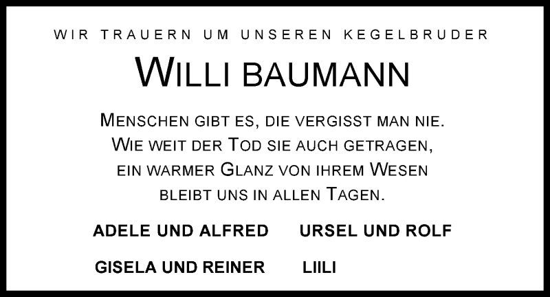  Traueranzeige für Willi Baumann vom 10.07.2015 aus Nordwest-Zeitung