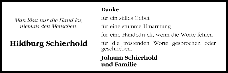  Traueranzeige für Hildburg Schierhold vom 25.07.2015 aus Nordwest-Zeitung