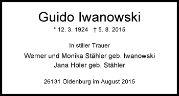 Traueranzeige von Guido Iwanowski von Nordwest-Zeitung