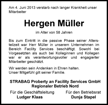 Traueranzeige von Hergen Müller von Nordwest-Zeitung
